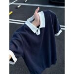 Korean-style blue and white striped knit polo 🤍 Slim-fit short-sleeve collared top | A versatile "Clean Girl" summer staple韩系蓝白条纹针织POLO 🤍 修身短袖翻领上衣｜Clean Girl夏季百搭款 - Image 7
