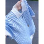 Korean-style blue and white striped knit polo 🤍 Slim-fit short-sleeve collared top | A versatile "Clean Girl" summer staple韩系蓝白条纹针织POLO 🤍 修身短袖翻领上衣｜Clean Girl夏季百搭款 - Image 6
