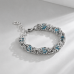 Blue Crystal Silver Woven Bracelet Unisex Trendy Jewelry