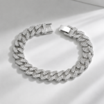 Silver Iced Out Cuban Chain Bracelet Unisex Hip Hop Jewelry