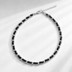 Black Silver Woven Chain Necklace Unisex Punk Jewelry