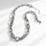 Futuristic Silver Choker Necklace Unisex Couple Style