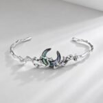 Blue Green Shell Moon Open Cuff Bracelet Unisex Jewelry
