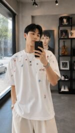 Cute Floral Embroidered T-Shirt 🌼 Soft Korean Style Summer Tee | Unisex Casual Streetwear Top - Image 5