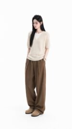 Unisex Clean Fit Knit Tee 🤍 Relaxed V-Neck Oversized Sweater | Korean Minimalist Casual Top