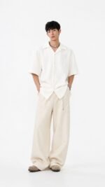 Unisex Textured Wide Leg Pants 🤍 High Waist Loose Casual Trousers | Korean Minimalist Streetwear - Image 4