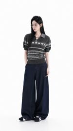 Unisex Vintage Fair Isle Knit Polo 🤍 Short Sleeve Sweater | Korean Preppy Casual Top - Image 2