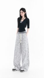 Unisex Textured Wide-Leg Pants 🖤 Japanese-Style Loose-Fit Drawstring Trousers | Casual Oversized Draped Straight-Leg Pants 🇨🇳 - Image 2