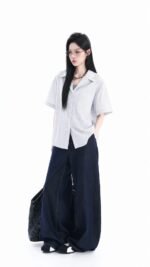 Unisex Blue & White Fine-Stripe Short-Sleeve Shirt 💙 Korean-Style Loose-Fit Button-Up | Lightweight, Versatile Casual Summer Top - Image 2