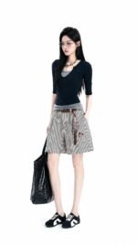 Unisex Vintage Striped Shorts 🤍 Relaxed Fit Summer Shorts | Casual Streetwear Couple Style - Image 2