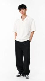 Unisex Minimalist Textured Knit Polo 🤍 Korean-Style Loose-Fit Short-Sleeve Collared Top | Sophisticated & Versatile Knit Tee - Image 5