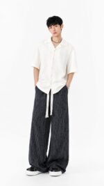 Unisex Textured Wide-Leg Pants 🖤 Japanese-Style Loose-Fit Drawstring Trousers | Casual Oversized Draped Straight-Leg Pants 🇨🇳 - Image 5
