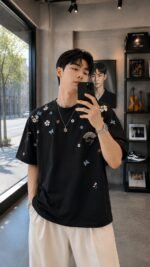 Cute Floral Embroidered T-Shirt 🌼 Soft Korean Style Summer Tee | Unisex Casual Streetwear Top - Image 4