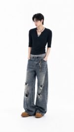 Unisex Y2K Distressed Baggy Jeans 🖤 Vintage Washed Wide Leg Denim | Streetwear Oversized Pants - Image 2