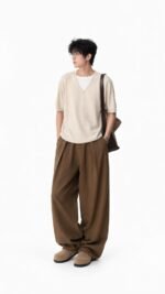 Unisex Clean Fit Knit Tee 🤍 Relaxed V-Neck Oversized Sweater | Korean Minimalist Casual Top - Image 3