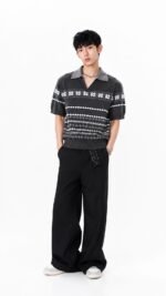 Unisex Vintage Fair Isle Knit Polo 🤍 Short Sleeve Sweater | Korean Preppy Casual Top - Image 3