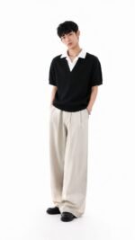 Unisex Minimalist Textured Knit Polo 🤍 Korean-Style Loose-Fit Short-Sleeve Collared Top | Sophisticated & Versatile Knit Tee - Image 4