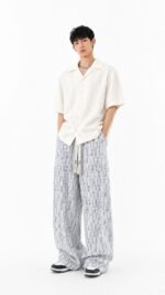 Unisex Textured Wide-Leg Pants 🖤 Japanese-Style Loose-Fit Drawstring Trousers | Casual Oversized Draped Straight-Leg Pants 🇨🇳 - Image 3