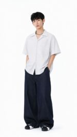 Unisex Blue & White Fine-Stripe Short-Sleeve Shirt 💙 Korean-Style Loose-Fit Button-Up | Lightweight, Versatile Casual Summer Top - Image 3
