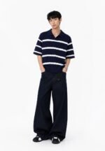 Korean-style blue and white striped knit polo 🤍 Slim-fit short-sleeve collared top | A versatile "Clean Girl" summer staple韩系蓝白条纹针织POLO 🤍 修身短袖翻领上衣｜Clean Girl夏季百搭款 - Image 3