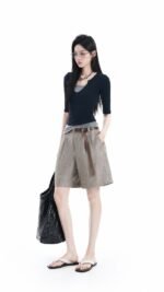 Unisex High-Waisted Tailored Bermuda Shorts (Linen-Blend) 🤎 Relaxed French-Style Shorts | Minimalist Casual & Workwear Shorts