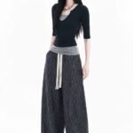 Unisex Textured Wide-Leg Pants 🖤 Japanese-Style Loose-Fit Drawstring Trousers | Casual Oversized Draped Straight-Leg Pants 🇨🇳