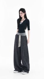 Unisex Textured Wide-Leg Pants 🖤 Japanese-Style Loose-Fit Drawstring Trousers | Casual Oversized Draped Straight-Leg Pants 🇨🇳