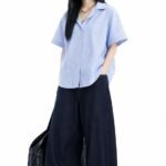 Unisex Blue & White Fine-Stripe Short-Sleeve Shirt 💙 Korean-Style Loose-Fit Button-Up | Lightweight, Versatile Casual Summer Top