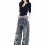 Unisex Y2K Distressed Baggy Jeans 🖤 Vintage Washed Wide Leg Denim | Streetwear Oversized Pants