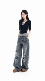 Unisex Y2K Distressed Baggy Jeans 🖤 Vintage Washed Wide Leg Denim | Streetwear Oversized Pants