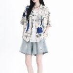 Unisex Y2K Graphic Shirt Set 🖤 Oversized Printed Shirt & Denim Shorts | Harajuku Streetwear Summer Outfit