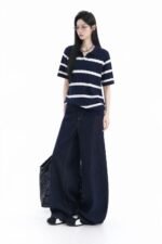Korean-style blue and white striped knit polo 🤍 Slim-fit short-sleeve collared top | A versatile "Clean Girl" summer staple韩系蓝白条纹针织POLO 🤍 修身短袖翻领上衣｜Clean Girl夏季百搭款 - Image 2
