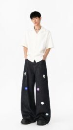Unisex Floral Embroidered Wide Leg Jeans 🌸 High Waist Baggy Denim Pants | Korean Y2K Streetwear - Image 2