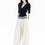 Unisex Textured Wide Leg Pants 🤍 High Waist Loose Casual Trousers | Korean Minimalist Streetwear