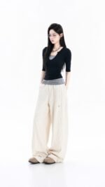 Unisex Textured Wide Leg Pants 🤍 High Waist Loose Casual Trousers | Korean Minimalist Streetwear