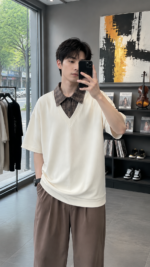 Fake Two-Piece Polo Shirt 👔 Korean Style Layered Loose Fit Tee | Vintage Casual Streetwear Top - Image 7