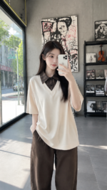 Fake Two-Piece Polo Shirt 👔 Korean Style Layered Loose Fit Tee | Vintage Casual Streetwear Top