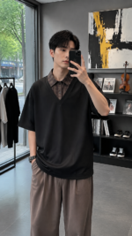 Fake Two-Piece Polo Shirt 👔 Korean Style Layered Loose Fit Tee | Vintage Casual Streetwear Top - Image 4
