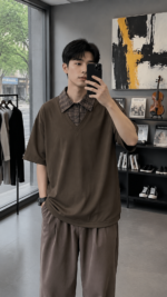 Fake Two-Piece Polo Shirt 👔 Korean Style Layered Loose Fit Tee | Vintage Casual Streetwear Top - Image 6