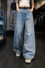 Vintage Graffiti Washed Jeans 👖 Y2K Baggy Wide Leg Denim Pants | Streetwear Unisex Casual Trousers - Image 9