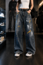 Vintage Graffiti Washed Jeans 👖 Y2K Baggy Wide Leg Denim Pants | Streetwear Unisex Casual Trousers - Image 5