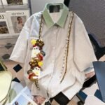 Cute Japanese-style embroidered doll short-sleeved shirt 🧸 Unisex loose striped shirt｜Preppy style, casual and versatile for summer - Image 4