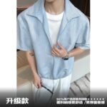 Men's Clean Fit Striped Shirt 🤍 Relaxed Short Sleeve Polo Collar Tee | Korean Casual Summer Top - Image 6