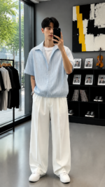 Men's Clean Fit Striped Shirt 🤍 Relaxed Short Sleeve Polo Collar Tee | Korean Casual Summer Top - Image 5