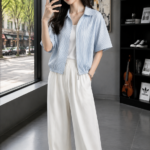 Men's Clean Fit Striped Shirt 🤍 Relaxed Short Sleeve Polo Collar Tee | Korean Casual Summer Top