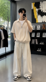 Men's Clean Fit Striped Shirt 🤍 Relaxed Short Sleeve Polo Collar Tee | Korean Casual Summer Top - Image 3