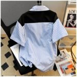 Unisex Korean Layered Striped Shirt 💙 V-Neck Sweater Vest Style Relaxed Fit Short Sleeve Top | Preppy Casual Outfit - Image 10