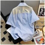 Unisex Korean Layered Striped Shirt 💙 V-Neck Sweater Vest Style Relaxed Fit Short Sleeve Top | Preppy Casual Outfit - Image 7