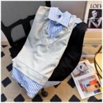 Unisex Korean Layered Striped Shirt 💙 V-Neck Sweater Vest Style Relaxed Fit Short Sleeve Top | Preppy Casual Outfit - Image 6
