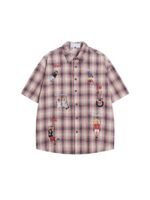Unisex Vintage Plaid Graphic Shirt 💙 Cartoon Print Relaxed Fit Short Sleeve Button-Up | Y2K Streetwear Summer Top - Image 8